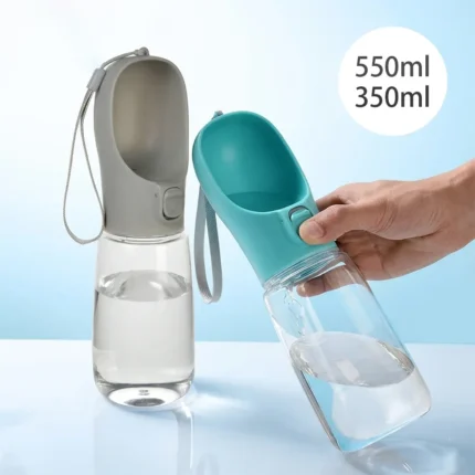Gray portable water bottle for dogs against a white background