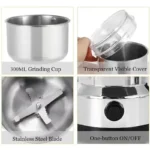 Multifunctional 4-Blade Electric Grain Grinder in Silver