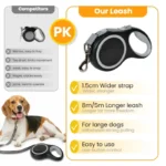 Retractable Dog Leash for Large Dogs, 5m or 8m, 50kg Capacity shown from the side