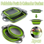 Square-Blue silicone drainer basket shown expanded in a kitchen sink