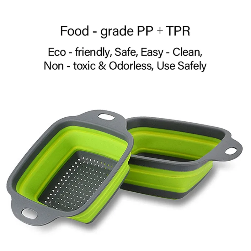 Silicone Folding Drainer Basket Portable Kitchen Strainer Fruit shown from the side