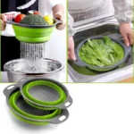 Silicone Folding Drainer Basket Portable Kitchen Strainer Fruit in Square-Blue