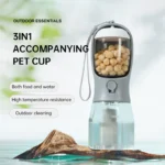 3-in-1 dog feeder showing integrated food container, water dispenser, and poop bag holder